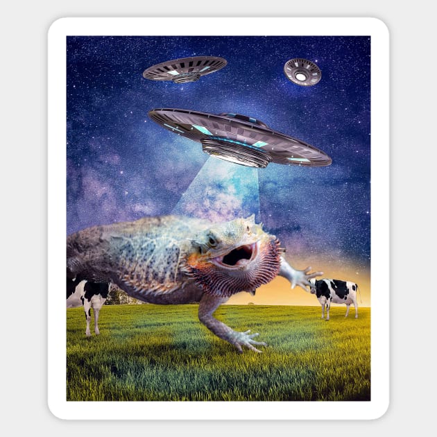 Bearded Dragon Lizard UFO Abduction Sticker by Random Galaxy